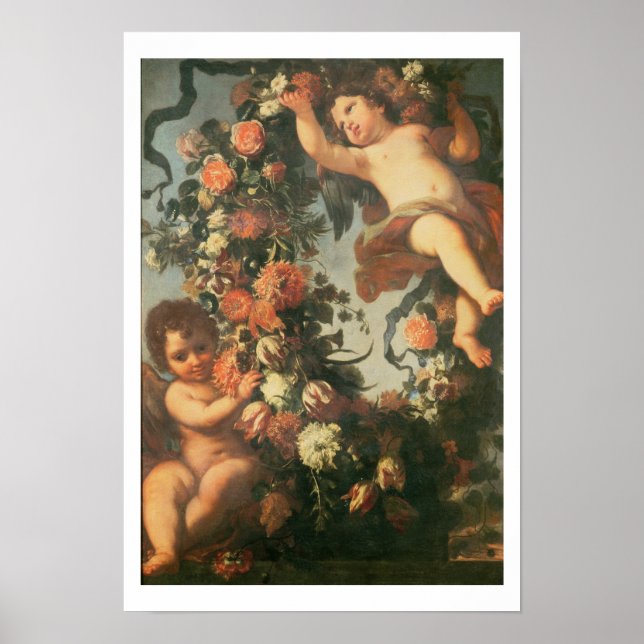 Poster T32714 Dois Putti suportando uma Flor Garland (Frente)