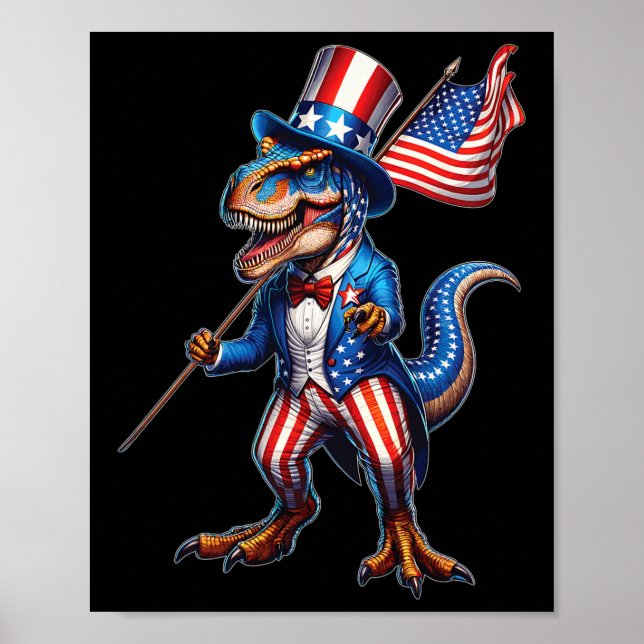 Poster T-rex 4 De Julho Patriótico Bandeira Americana Din (Frente)