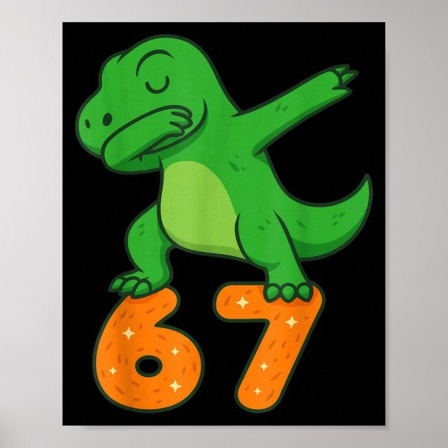 Poster T-rex Dinosaur Dabbing 67 Meme Six Seven Funny  (Frente)