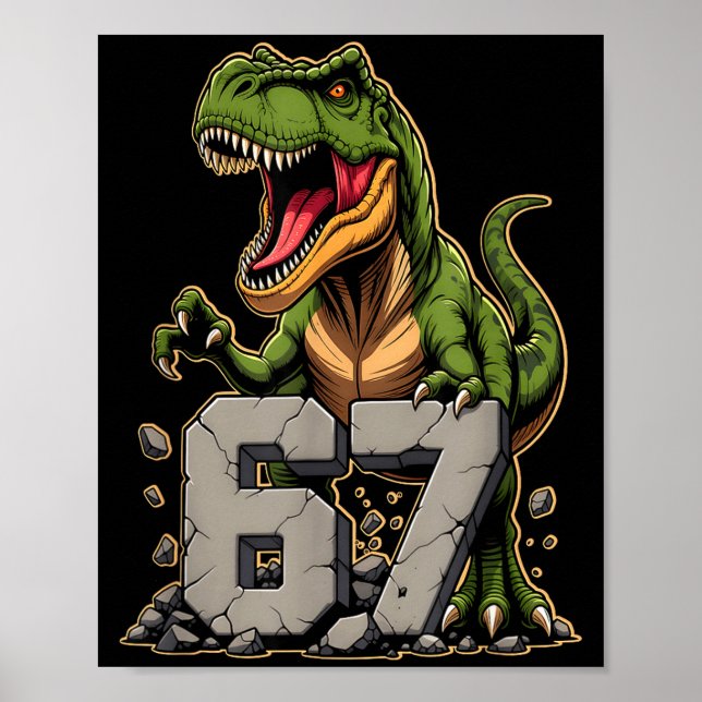 Poster T-rex Dinosaur Funny Six Seven Meme Cool Tyrannosa (Frente)