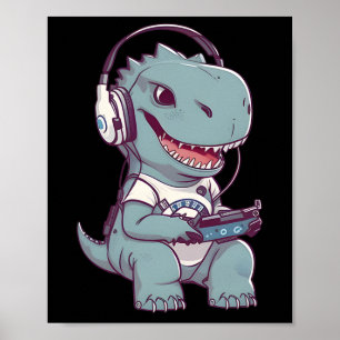 Poster T. Rex-dinosaur Jogando Jogo de Vídeo Jogos Gamer 