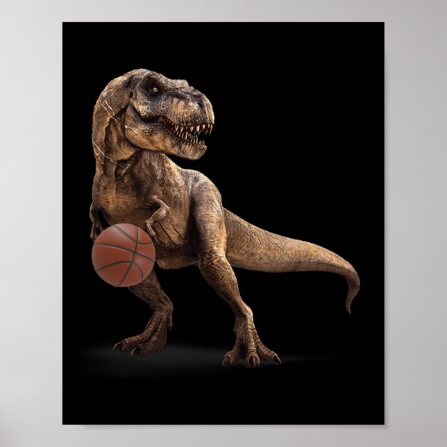 Poster T Rex Dinosaur Playing Sketll Funny Dinosaur Hoops (Frente)