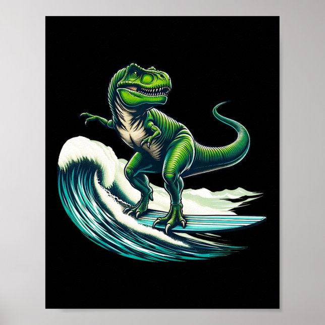 Poster T-rex Dinosaur Surfing Surfer Surfboard Gift For M (Frente)