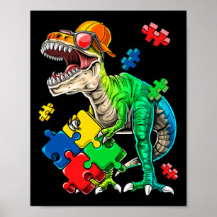 Poster T Rex Dinossaur Autismo Atenção Quebra-cabeça Piec