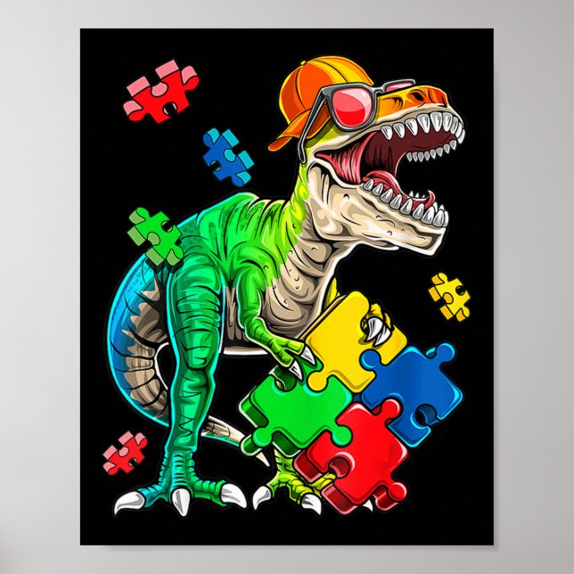 Poster T Rex Dinossaur Autismo Autismo Quebra-cabeça Piec (Frente)
