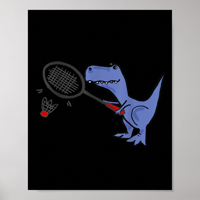 Poster T-rex Dinossaur Brincando de Badminto (Frente)