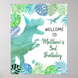 Poster T-Rex Dinossaur Greenere Aniversário Bem-vindo