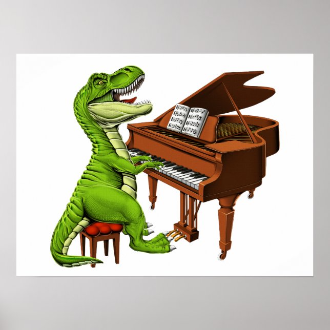 Poster T-Rex Dinossaur Pianista (Frente)