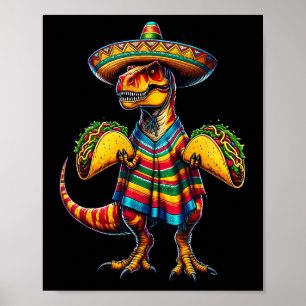 Poster T-rex Dinossaur Taco Cinco do Lago de Mayo Sombrer
