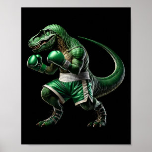 Poster T-rex Dinossauro Fazendo Boxe Boxeador Arte Marcia