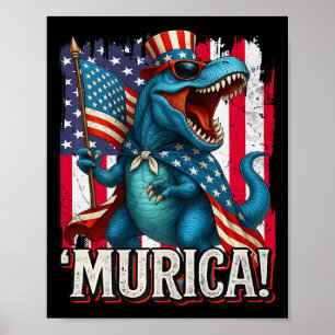 Poster T Rex Dinossauro Murica 4 De Julho Bandeira Americ