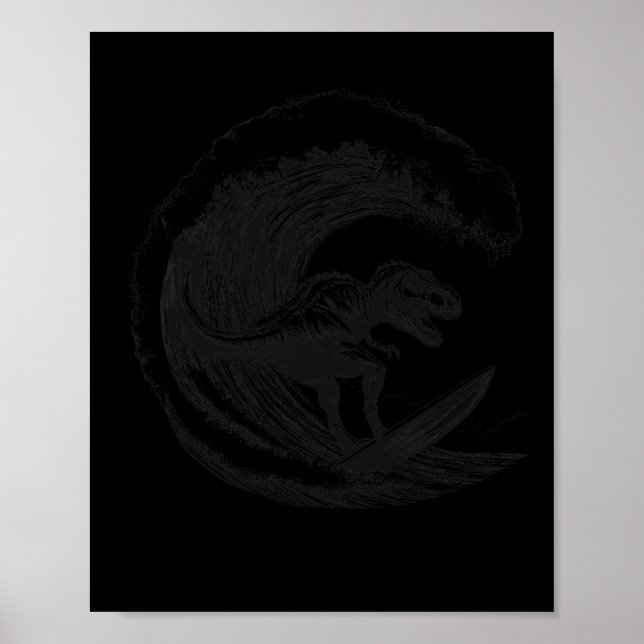 Poster T-rex Dinossauro Surfando Onda Prancha de Surfe Su (Frente)