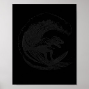 Poster T-rex Dinossauro Surfando Surf Prancha de Surf Sur