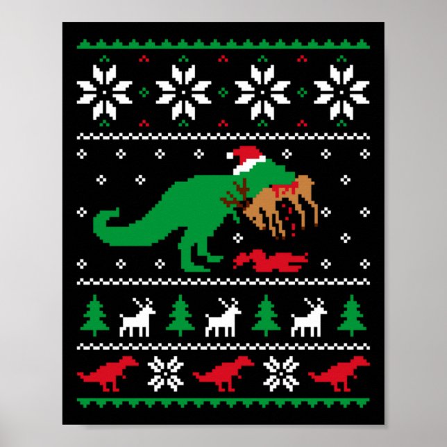 Poster T Rex Eating Reindeer Funny Dinosaur Christmas Ugl (Frente)