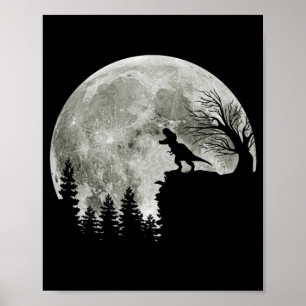 Poster T Rex Em Pé Na Lua Da Montanha Halloween