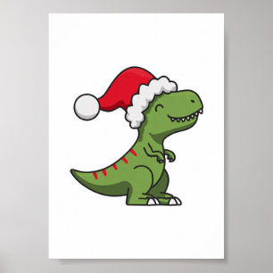 Poster T-Rex Fofo com Chapéu de Papai Noel – Dino de Nata