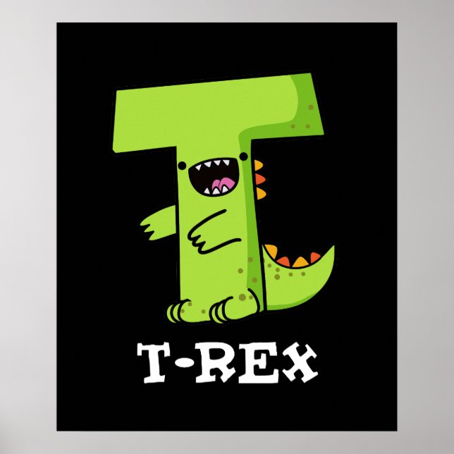 Poster T-Rex Funny Alphabet Dinossaur Pun Dark BG (Frente)