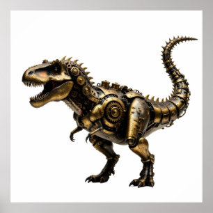 Poster T-Rex Mech Steampunk – Fera Dino de Latão