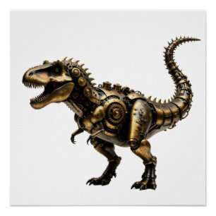 Pôster T-Rex Mech Steampunk – Fera Dino em Latão