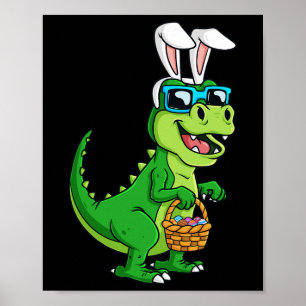Poster T Rex Páscoa Coelhinha Com Cesta De Ovos Dinossaur