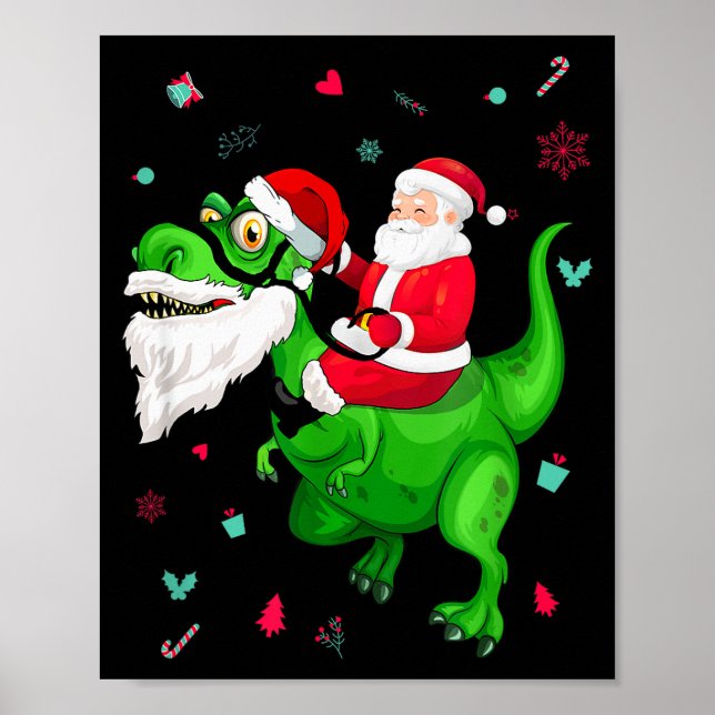 Poster T-rex Santa Ride Funny Ugly Christmas Toddler_kids (Frente)