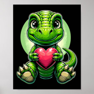 Poster T-rex Segurando Coração Dia dos Namorados Dinossau