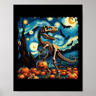 Poster T-rex Skeleton Halloween Van Gogh Starry Night Fal