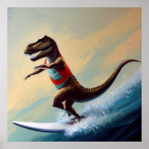 Poster T Rex Surfing
