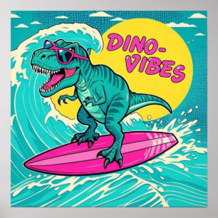 Poster T-Rex usando óculos de sol e andando em uma rosa n