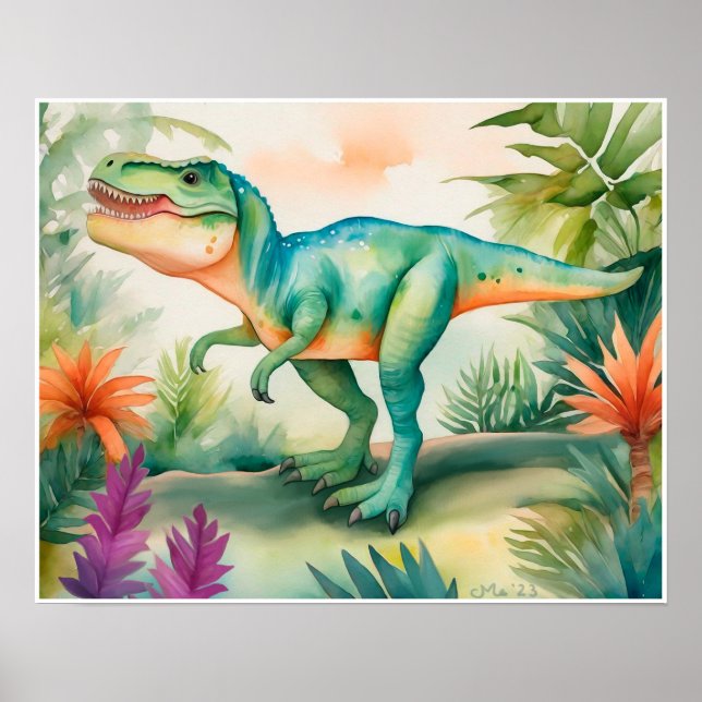 Poster T-Rex Watercolor NurserArt (Frente)