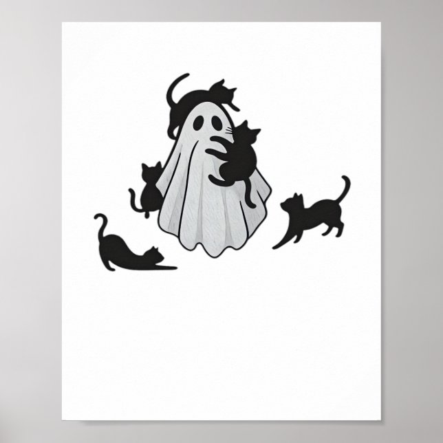 Poster T-Shirt Clássico Ghost e Gatos Negros (Frente)