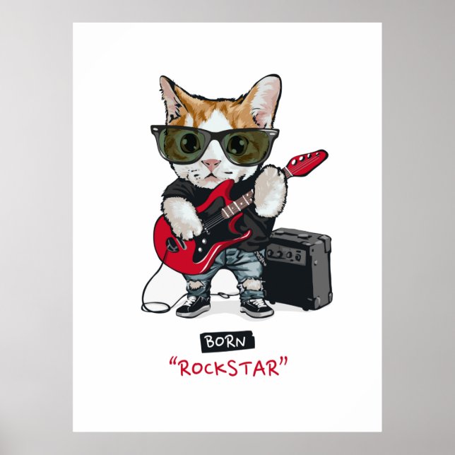 Poster T-Shirt do gatinho Rockstar (Frente)