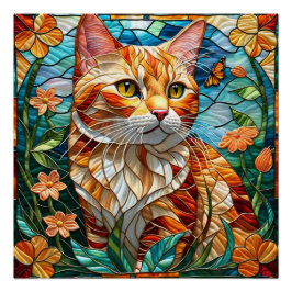 Pôster Tabby  art stained glass cat colorful modern style