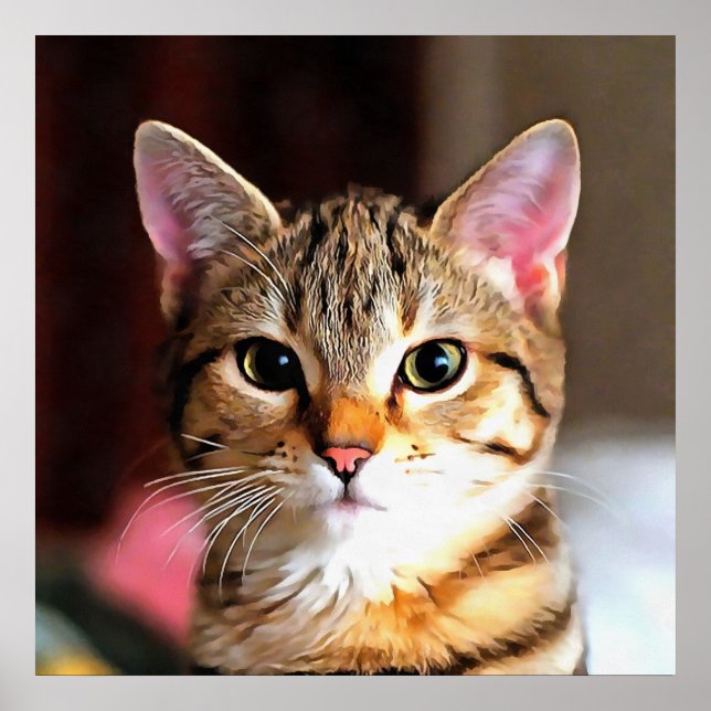 Poster Tabby Artístico Cat Kitten Retrato (Frente)