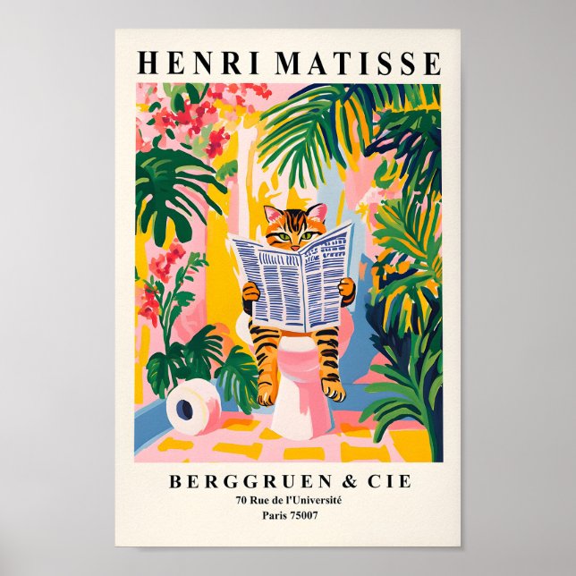 Poster Tabby Cat Em Um Banheiro, Engraçado Arte De Muro D (Frente)