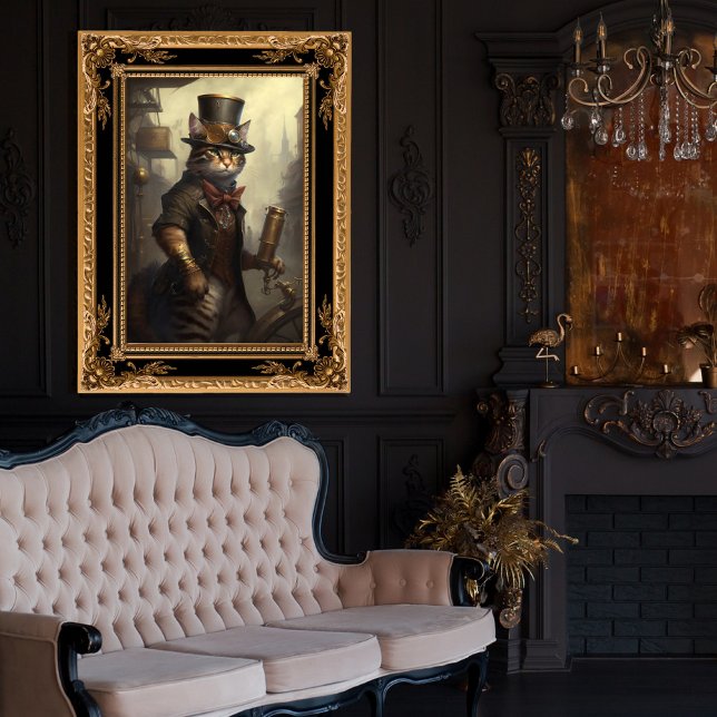 Poster Tabby Cat em um Outfit Steampunk AI Gerado (Criador carregado)