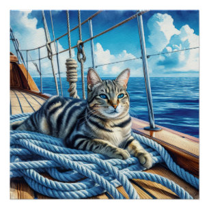 Pôster Tabby Cat On Boat Ropes