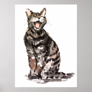 Poster Tabby cat soma aquarela e pintura a tinta