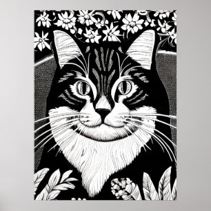 Poster Tabby Cat Surarcado com Flores