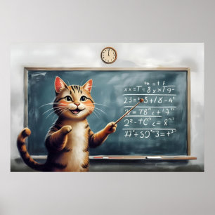 Poster Tabby Gato Cheio Ensinando Matemática Na Sala De A