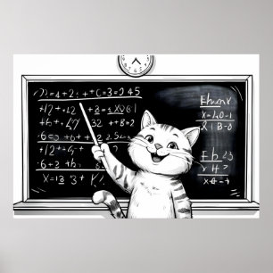 Poster Tabby Gato Cheio Ensinando Matemática Na Sala De A