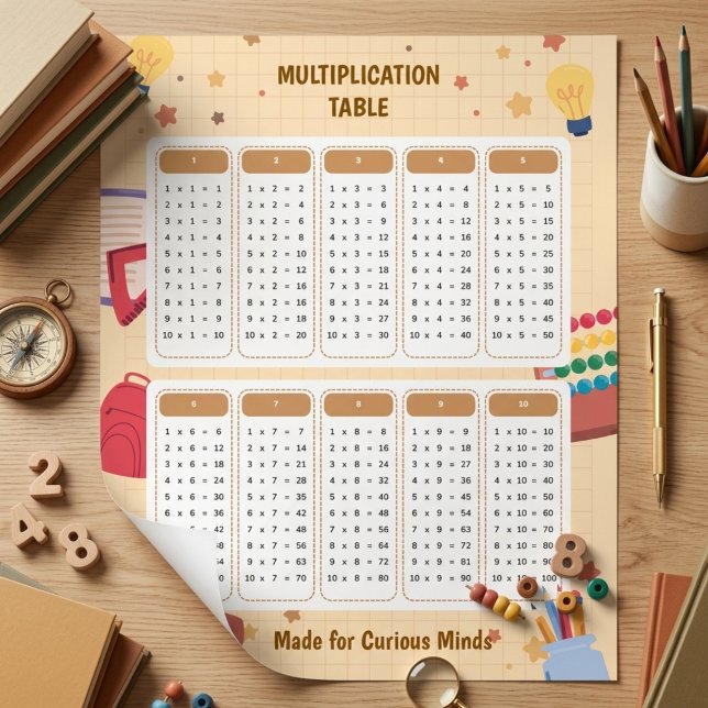 Poster Tabela de Aprendizado de Multiplicação com Tema Es (School Theme Multiplication Table Learning Chart)