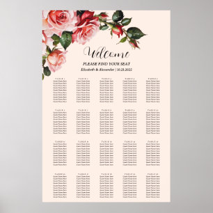 Poster tabela de assentos de casamento da rosa vermelha r