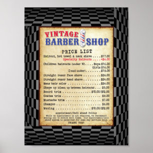 Poster Tabela de preços do vintage da barbearia