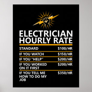 Poster Tabela de Taxa Horária de Eletricista Engraçada Pr