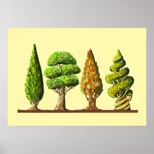 Poster tableau des trois arbres sculptés dessin digital (Frente)