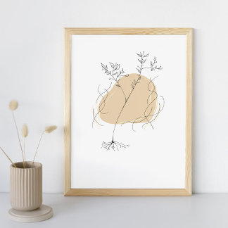 Poster Tableau minimaliste fleur sur fond beige