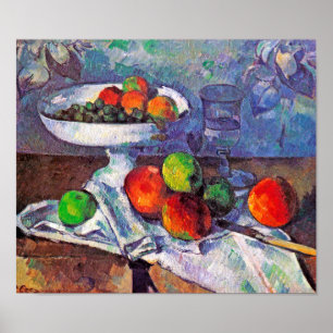 Poster taça de Fruta, Vidro e Maçãs, Cezanne