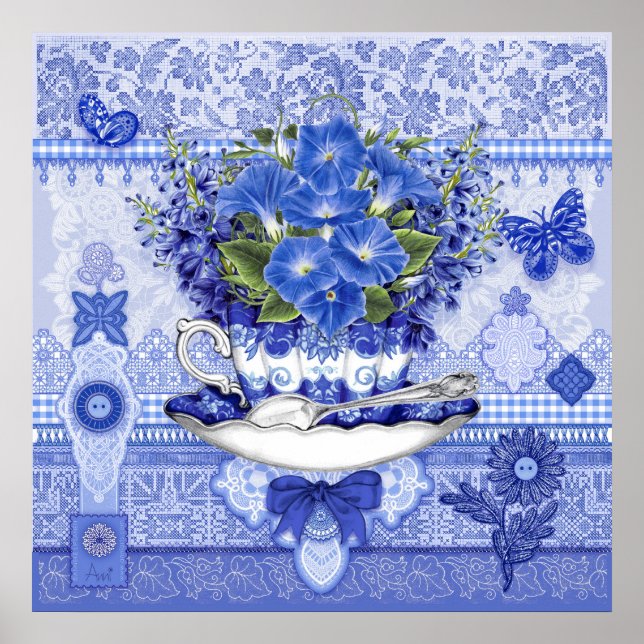 Poster Taça de Porcelana Azul e Flores (Frente)