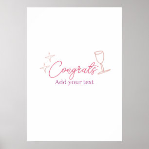 Poster taça de vinho estrelas rosa pastel negrito retrô g